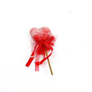 Hart rood met strik D7 op steker 10cm