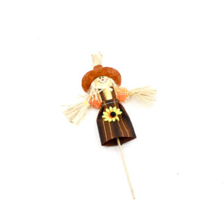 Stropop hoofd met kleding en bruine hoed op steker 11cm