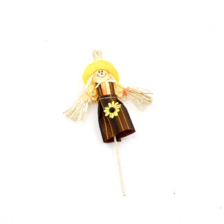 Stropop hoofd met kleding en gele hoed op steker 11cm