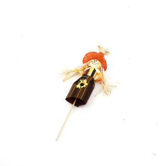 Stropop hoofd met kleding en oranje hoed op steker 11cm