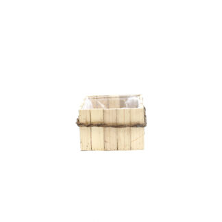 Houten bak latten naturel met tak bruin in midden vierkant 26x26 H15 B21x21cm