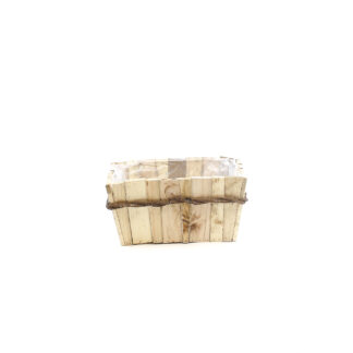 Houten bak latten naturel met tak bruin in midden rechthoek 30x22 H15 B24x16cm